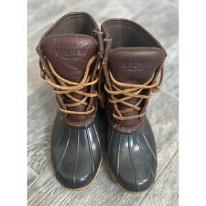 SPERRY WOMEN'S BROWN LEATHER RUBBER WATERPROOF DUCK BOOTS Size 5.5